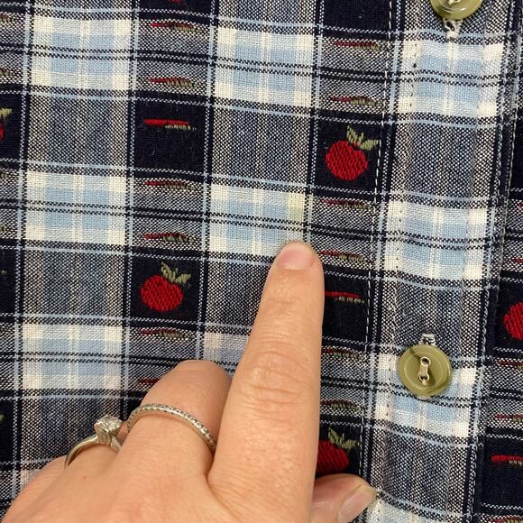Christopher & Banks Plaid Teacher's Apple Button Down Top Size Large - Picture 8 of 9